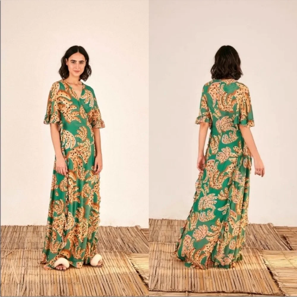 NWT Farm Rio Raining Bananas Maxi Wrap Dress - Picture 2 of 5